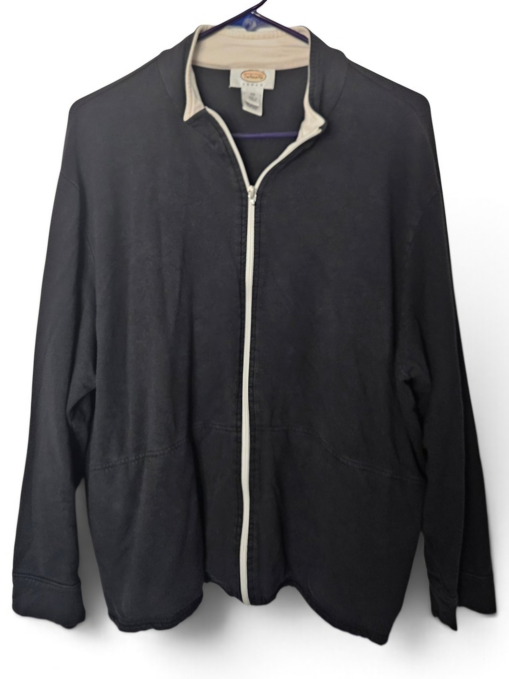 Talbots Vintage Black Zip-Up Jacket with Cream Trim